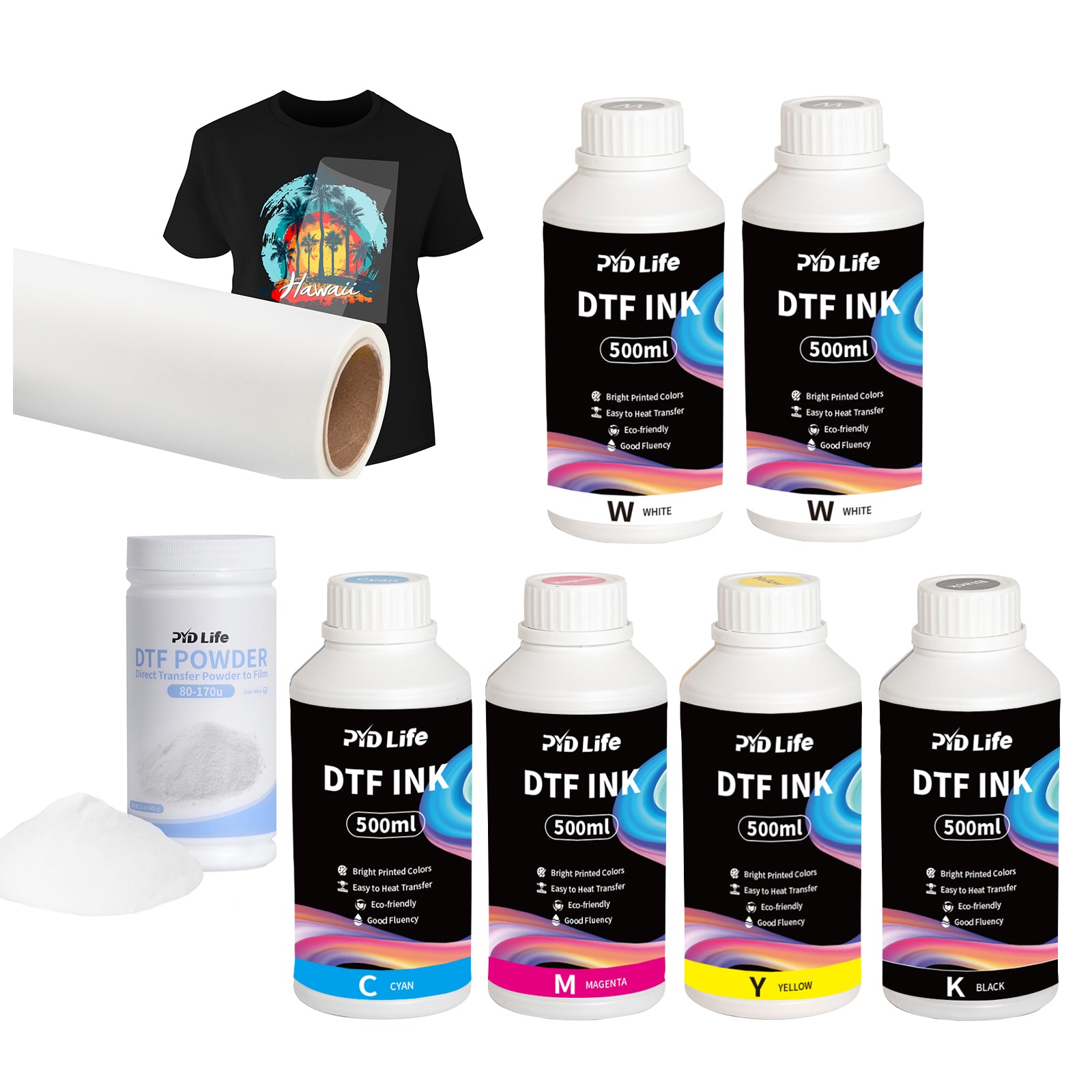 DTF Stater Kit with Ink (2WH+CMYK)500 ML ,DTF FILM,DTF POWDER,Refill to DTF Printers (shipping from China)