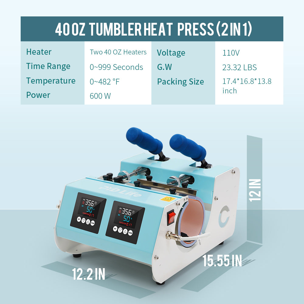 40 OZ Tumbler Heat Press Machine Dual Double Station for 40 OZ Tumbler Top and Tapered Bottom Full Wrap Sublimation Printing