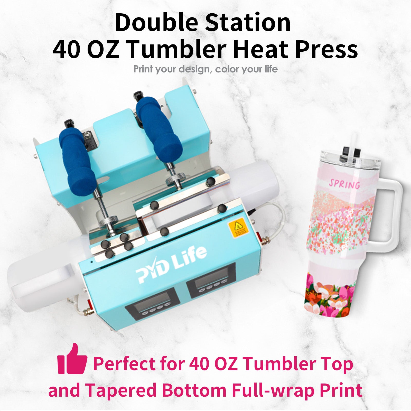 40 OZ Tumbler Heat Press Machine Dual Double Station for 40 OZ Tumbler Top and Tapered Bottom Full Wrap Sublimation Printing