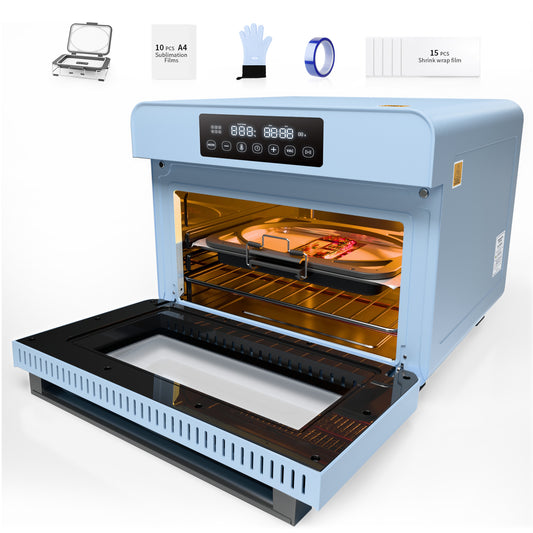 V20 Sublimation Oven Machine Kit 20 L 120 V 1300 W Light Blue for 3D Phone Case Photo Slates Mugs Tumblers Blanks Printing (V20 + A4 Tray Kit)-Pre Order