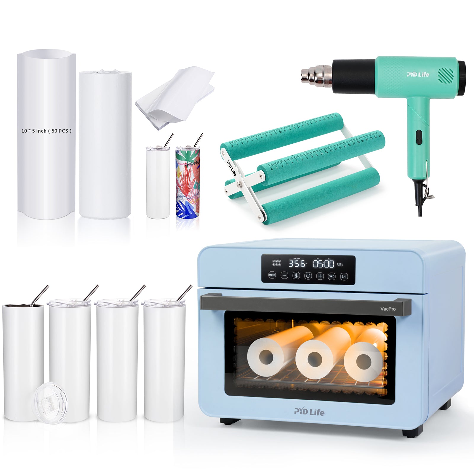 20 L Sublimation Oven Sublimation Starter Beginners Kit Bundle with 20 OZ Sublimation Tumblers,Shrink Wrap Film, Heat Gun and Cup Cradle