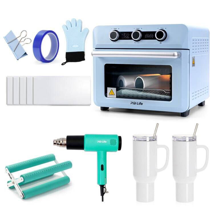 25L Sublimation Oven Starter Benginers Kit Bundle with 40oz Tumbler,Sublimation Shrink Wrap Film,Heat Blower Gun and Cup Tumbler Cradle