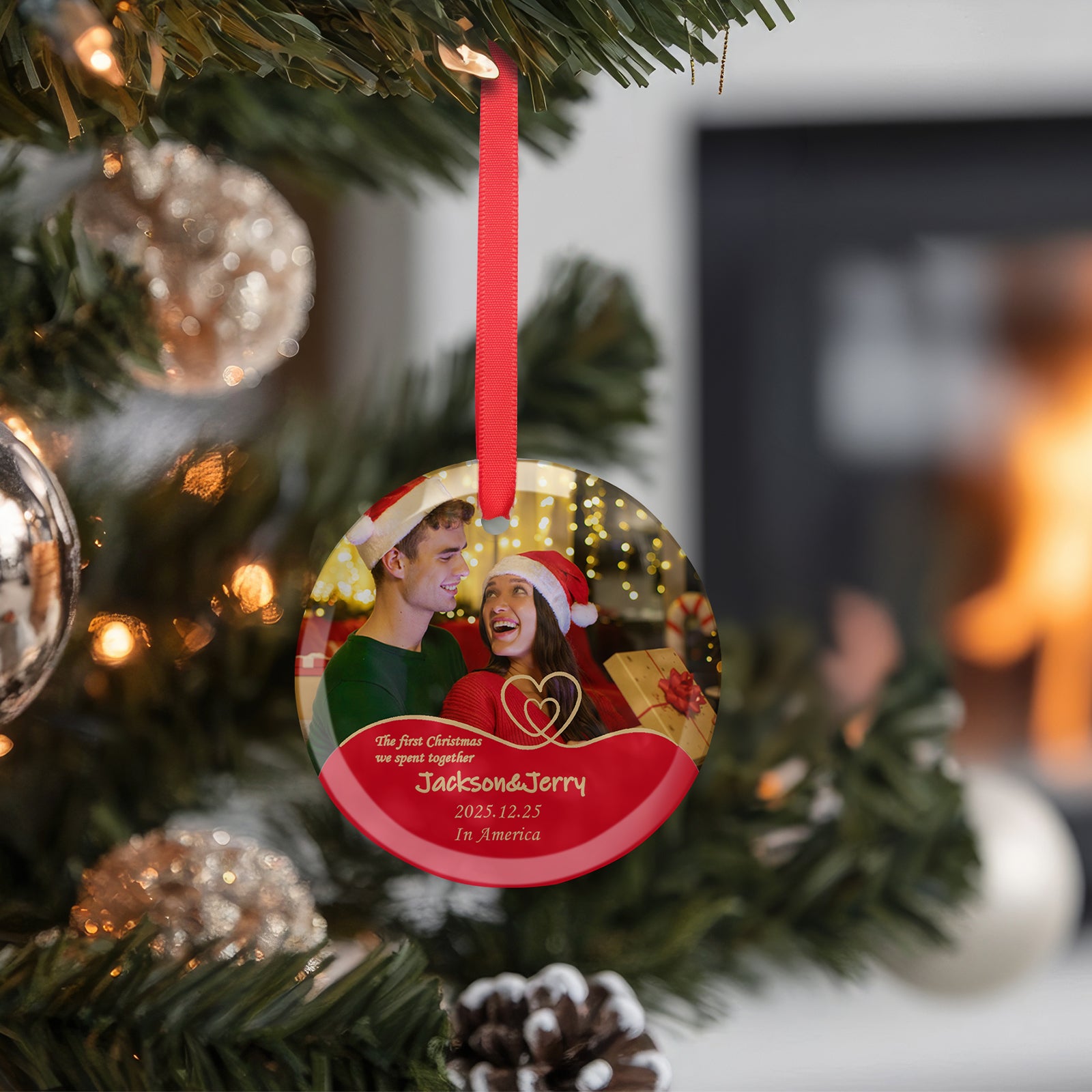 Wholesale Sublimation Glass Ornament Blanks with Red Ribbon Bulk for Christmas Easter Home Decor 48 PCS(4 Shape)
