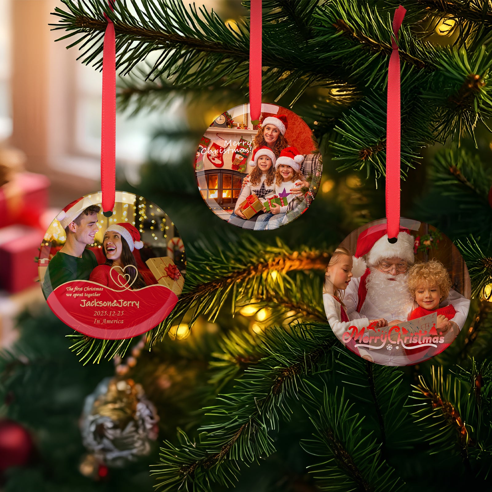 Wholesale Sublimation Glass Ornament Blanks with Red Ribbon Bulk for Christmas Easter Home Decor 48 PCS(4 Shape)