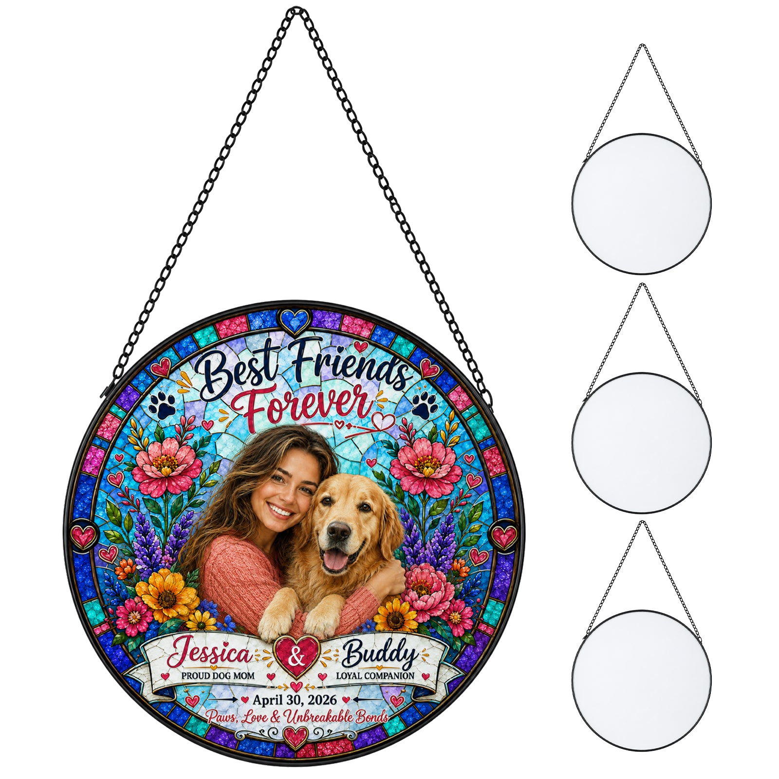 Sublimation Glass Window Hanging Ornaments 4 Pack Round or Square Pre-Order