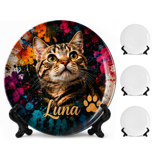 Wholesale 8" 3D Sublimation Blanks Plates with Display Stand White Full Wrap Printable Ceramic Plates for DIY Photo Designs Home Decor