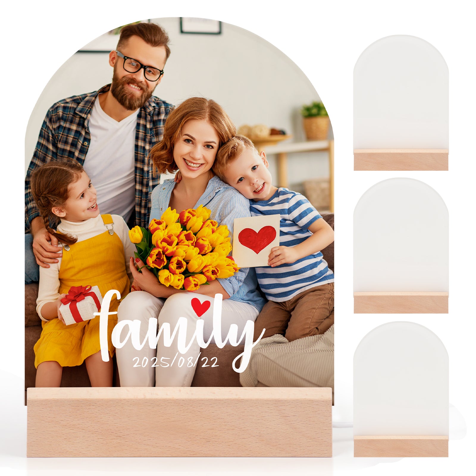 Wholesale 6" x 8" Sublimation LED Acrylic Arch Photo Frames Night Lights Blanks with Warm Color Light,with Wood Stand for Heat Press Machine Printing 8 Pack & 24 Pack & 48 Pack