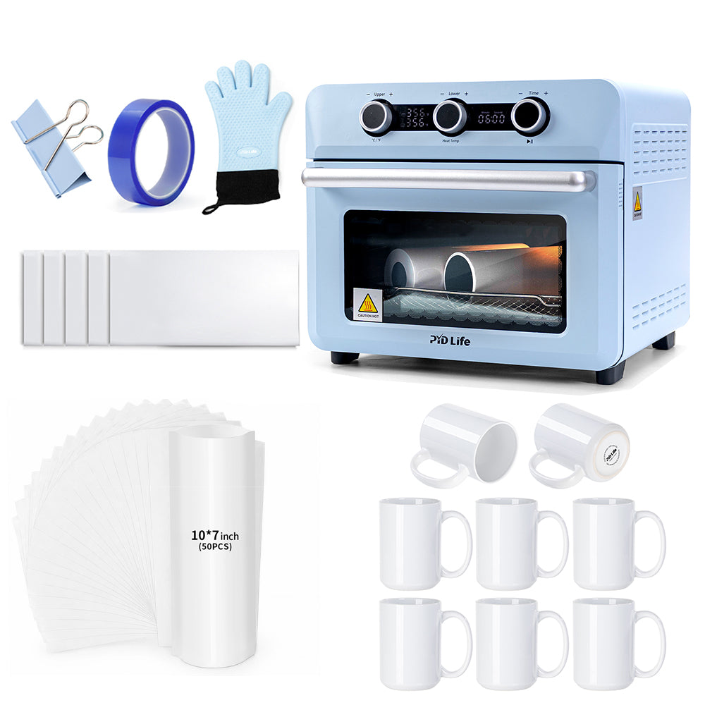 25L Sublimation Oven Starter Benginers Kit Bundle with L10" x W 7" Shrink Wrap Film,Mug or Tumbler