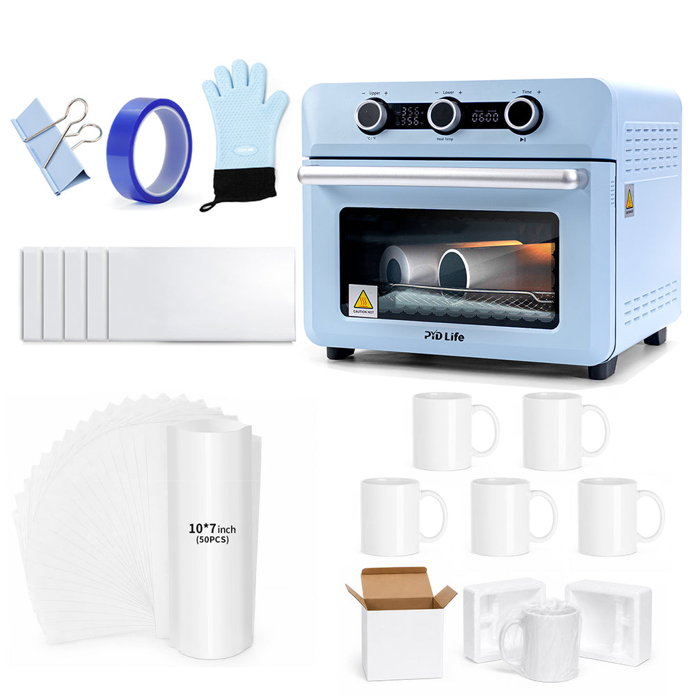 25L Sublimation Oven Starter Benginers Kit Bundle with L10" x W 7" Shrink Wrap Film,Mug or Tumbler