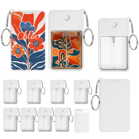 Wholesale Sublimation Blanks Card Perfume Spray Bottle 1FL. OZ 30 ml White with Key Ring, Portable Refillable Travel Sprayer with Double-Sided Sublimation Aluminum Sheets for DIY 12 24 96Pack