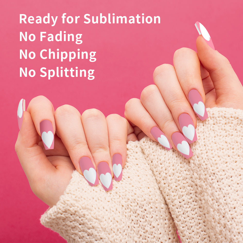 Nail Kit Bundle with 20 Pack 3D Sublimation Press On Nails Short White Blanks Bulk 4 Sizes,with Individual PP Bags,Cards and Nail Tool(shipping from China)