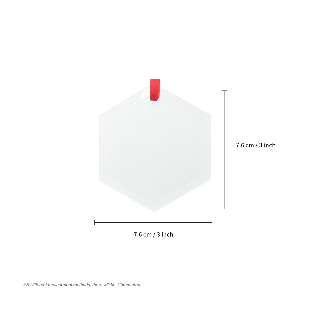 Sublimation Glass Ornament Blanks with Red Ribbon 3 Inch Hexagon for Easter Christmas Hanging Home Decor 48 PCS