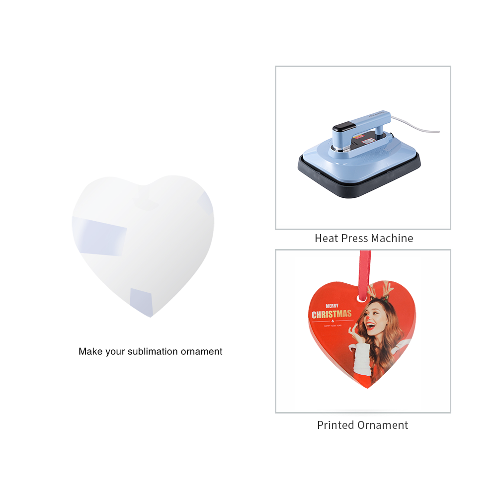 Wholesale Sublimation Glass Ornament Blanks with Red Ribbon 3 Inch Heart for Easter Christmas Hanging Home Decor 48 PCS