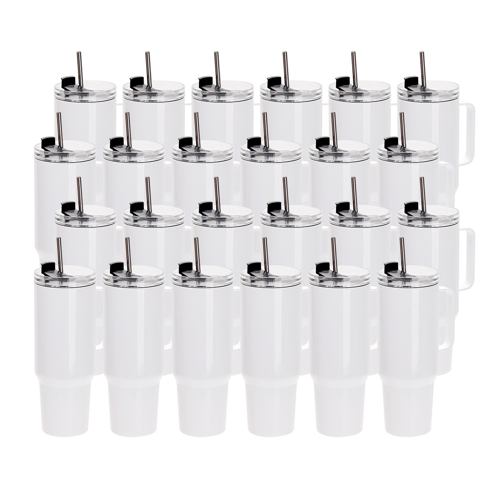 Wholesale 40 OZ Adventure Tumblers White With Metal Handle, Metal Straw & Swivel Lid 4 Pack & 12 Pack & 24 Pack