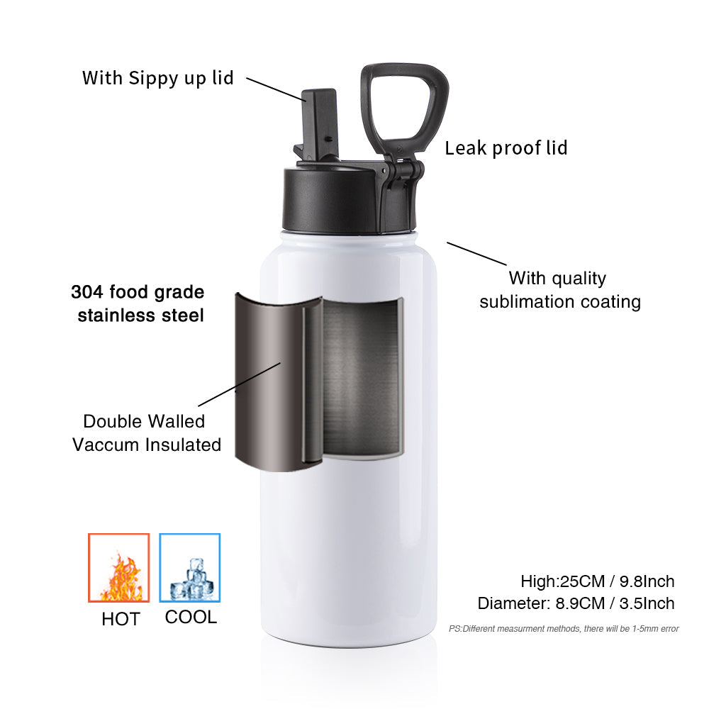 Wholesale 32 OZ Sublimation Sports Water Bottles Bulk with Wide Mouth Handle Cap and Straw 4 Pack & 25 Pack & 50 Pack