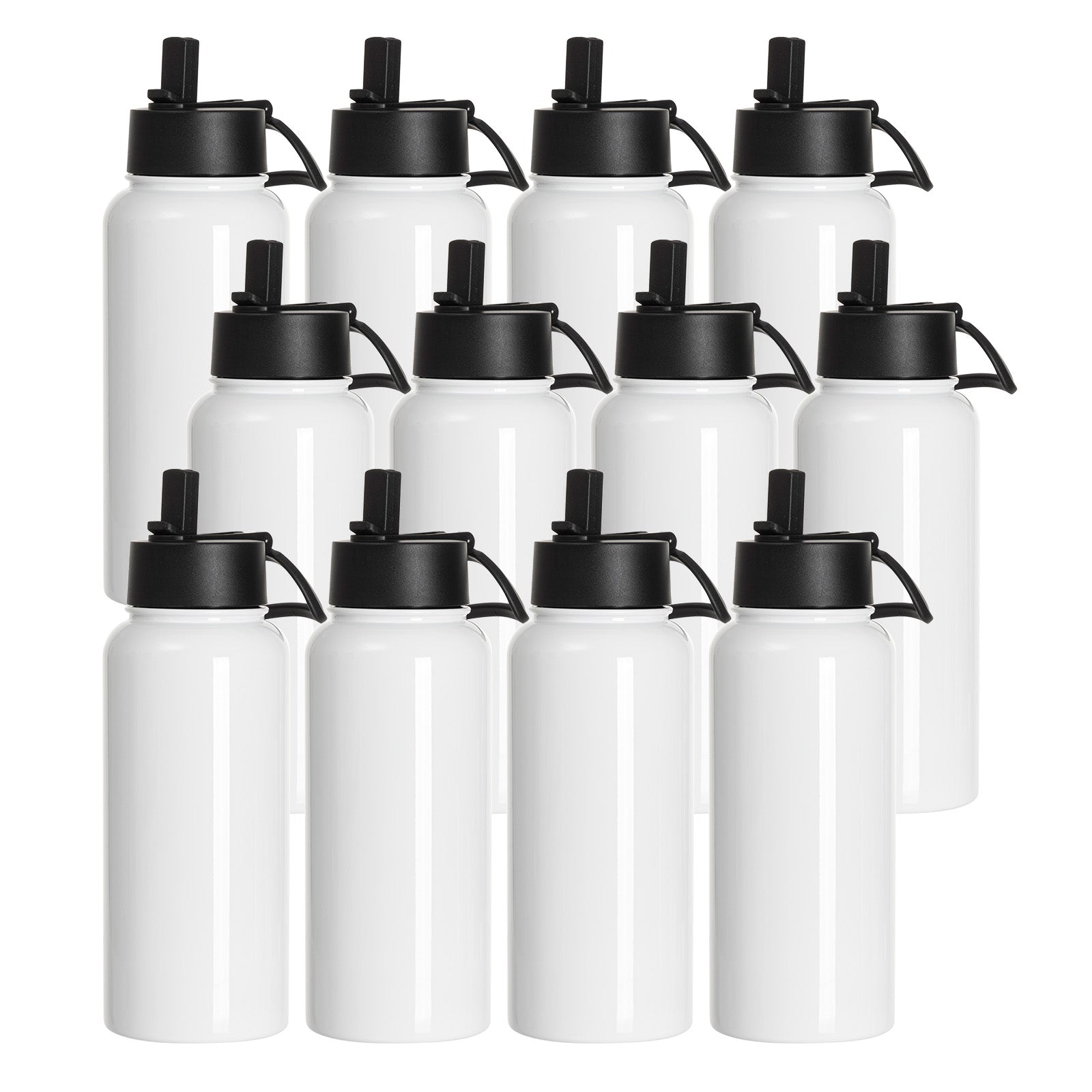 Sublimation Sports Water Bottles White With Wide Mouth Handle Cap And Straw  32 OZ 2 Pack