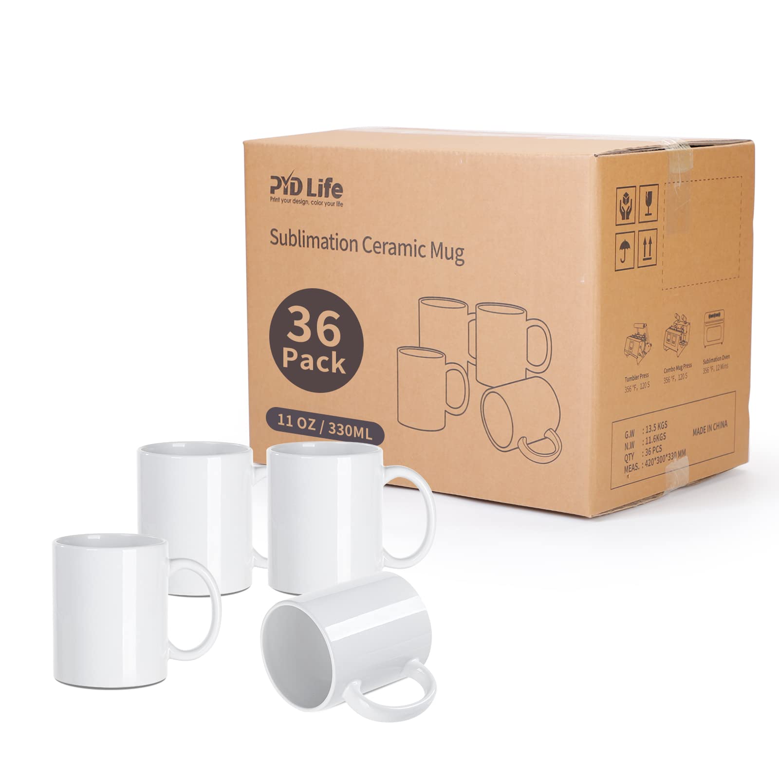Wholesale 11 OZ Sublimation Mugs Blanks Coffee Mugs White Ceramic Cups Bulk With Handle 36 Pack & 108 Pack & 216 Pack