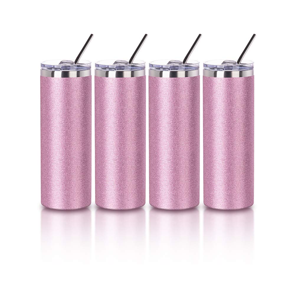 Wholesale Glitter Pink 20 OZ Sublimation Straight Tumbler Bulk With Metal Straw And Slide Lid 8 Pack & 24 Pack & 48 Pack