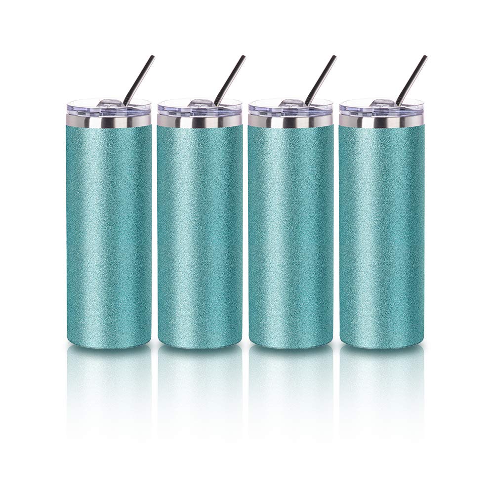 Wholesale Glitter Teal 20 OZ Sublimation Straight Tumbler Bulk with Metal Straw and Slide Lid 8 Pack & 24 Pack & 48 Pack