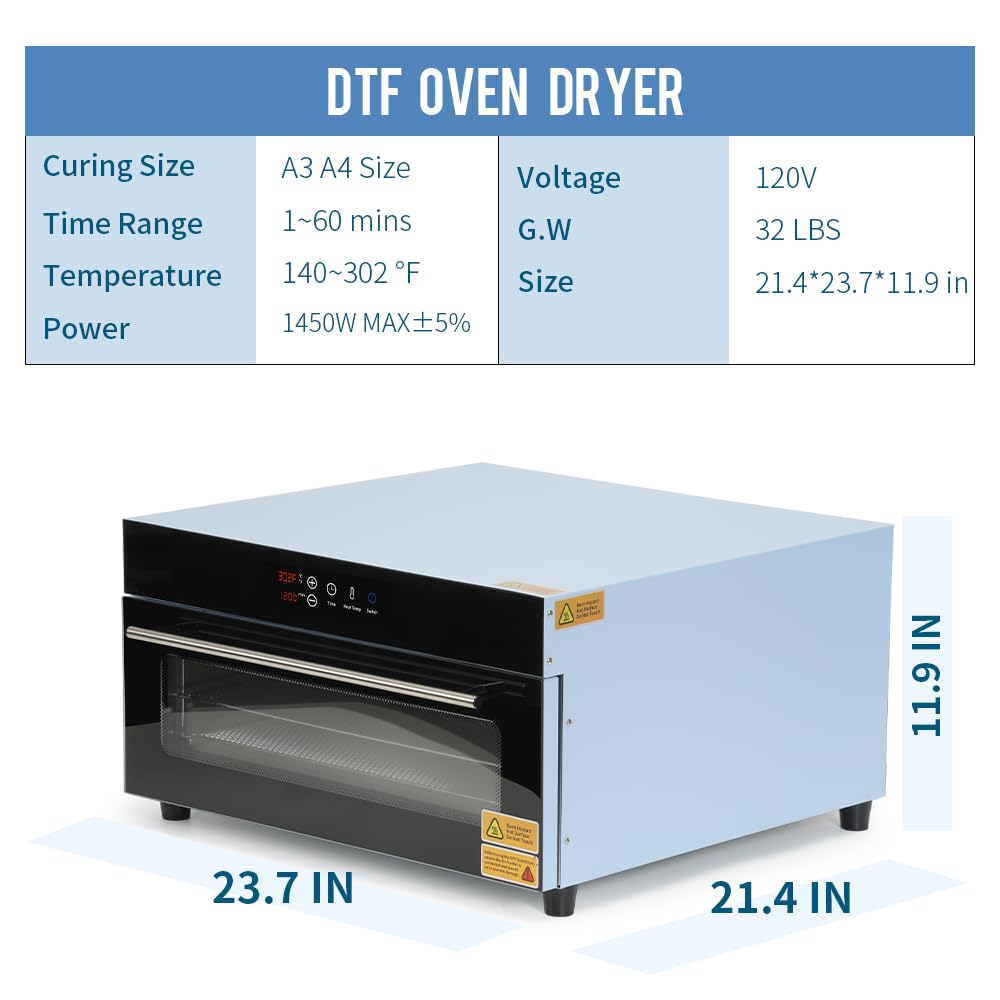 DTF Oven Dryer A3 A4 3 Layers 1450 W 120 V Light Blue for DTF Heat Transfer Film Sheets,DTF Curing Oven 11.8" x 17.7" for Bulk DTF Films Dryer