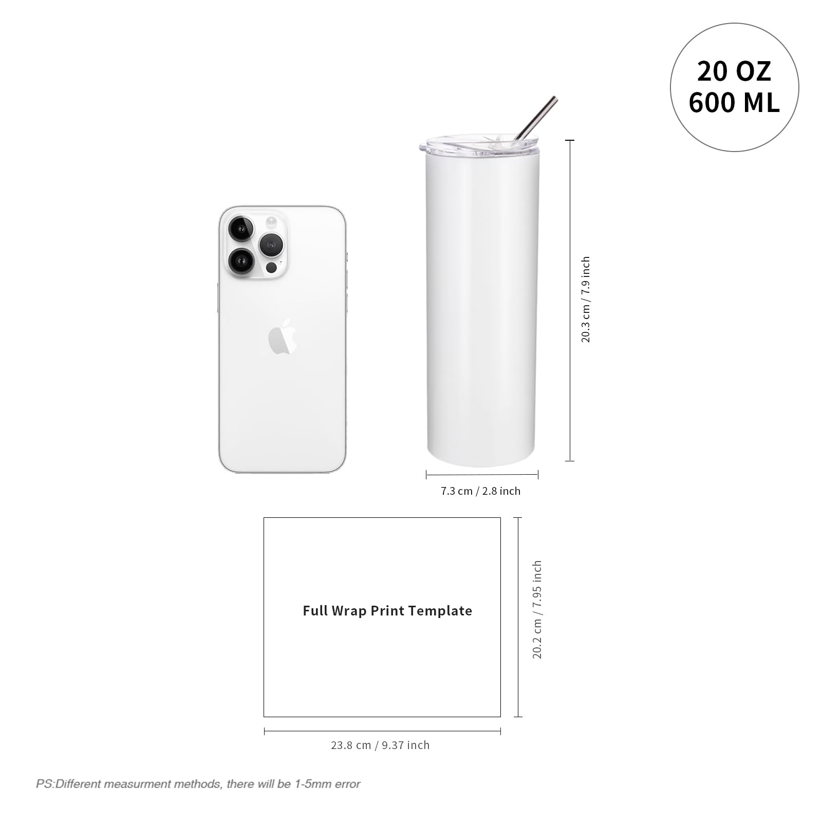 Wholesale 20 OZ Sublimation Blanks Tumblers Bulk White with Lid and Straw 4 Pack & 24 Pack & 48 Pack