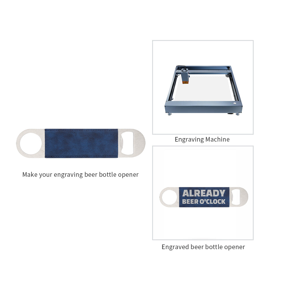 Craft Blanks Stainless Steel Bottle Opener with Leather Cover for Custom Laser Engraving, 1.6 x 7 inches Rec, 5 color options, 8 Pack