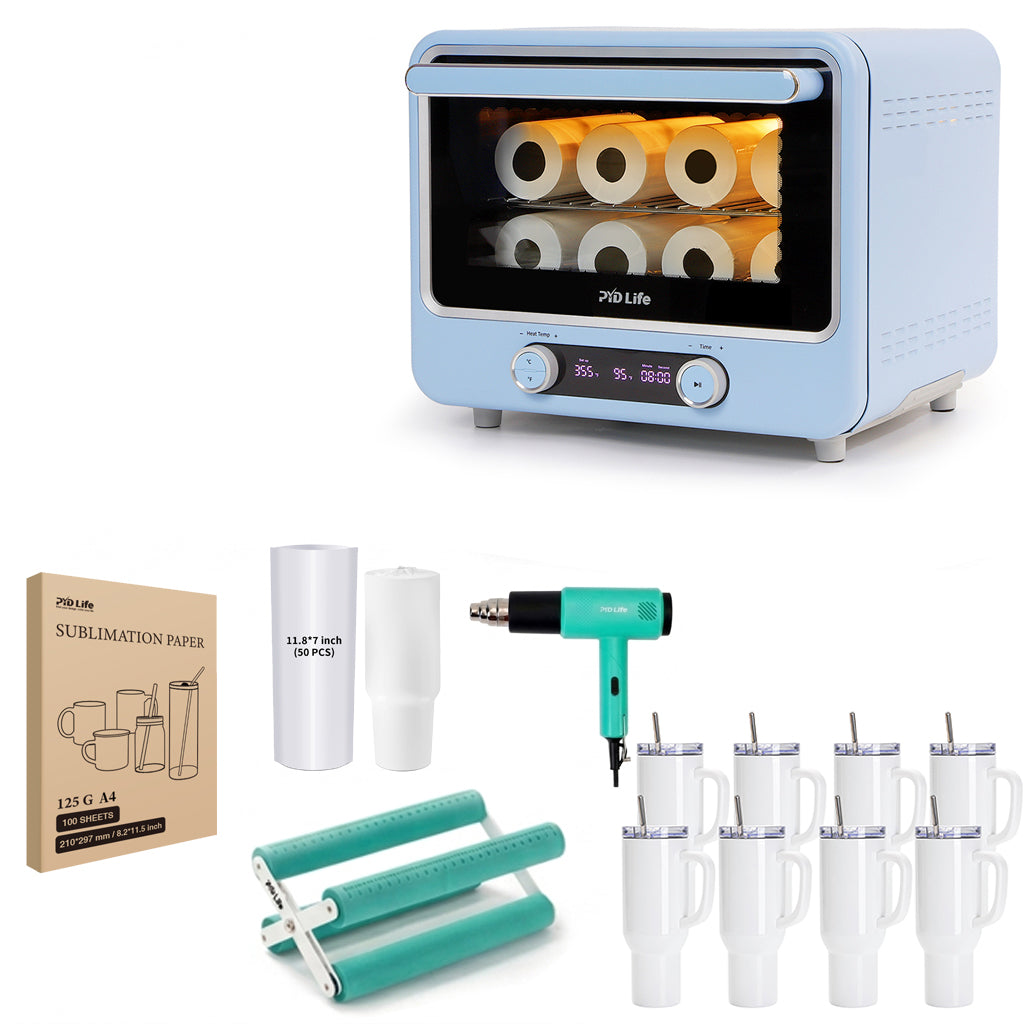 40 L Sublimation Oven Sublimation Starter Beginner Kit Bundle with 40 OZ Sublimation Tumblers,Cup Tumbler Cradle,Shrink Wrap Films ,Sublimation Paper and Heat Blower Foldable Handle