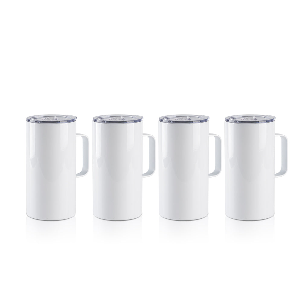Sublimation Tumbler Mug White with Handle and Slide Lid 20 oz 4 Pack