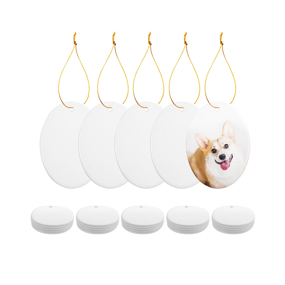 Wholesale Sublimation Ceramic Ornament Blanks with Gold String Oval 2 Sides Printable for Easter Christmas Hanging Home Decor 50 PCS & 100 PCS