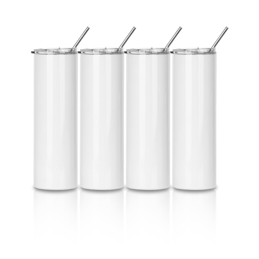 PYD Life Sublimation Blanks Tumbler 30 oz Straight Skinny Stainless Steel with Lid and Metal Straw 4 Pack