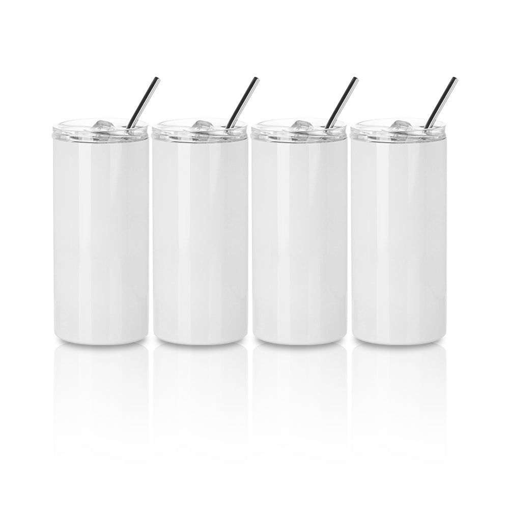 Sublimation Skinny Straight Tumbler White With Metal Straw And Slide Lid 16 OZ 25 Pack(Shipping from China)