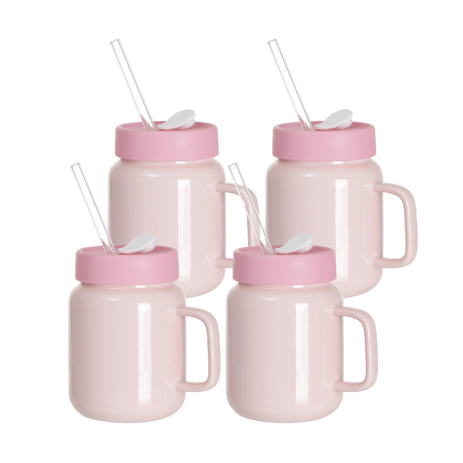 Sublimation Ceramic Mason Jar Full Color with Handle, Silicon Lid and Glass Straw 17 OZ 4 Pack (3 color options)