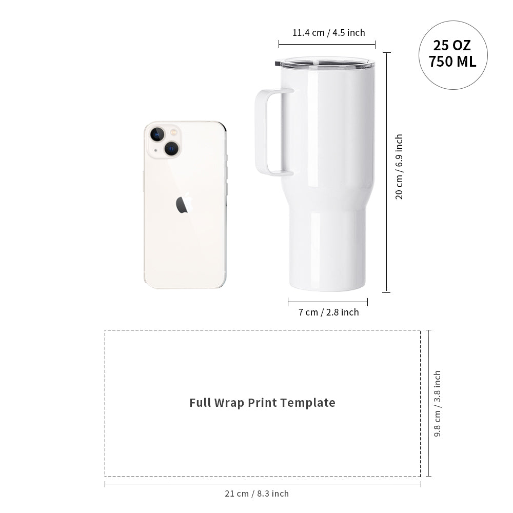 Wholesale 25 OZ Sublimation Travel Tumblers White with Handle and Leakproof Slide Lid  4 Pack & 24 Pack & 48 Pack
