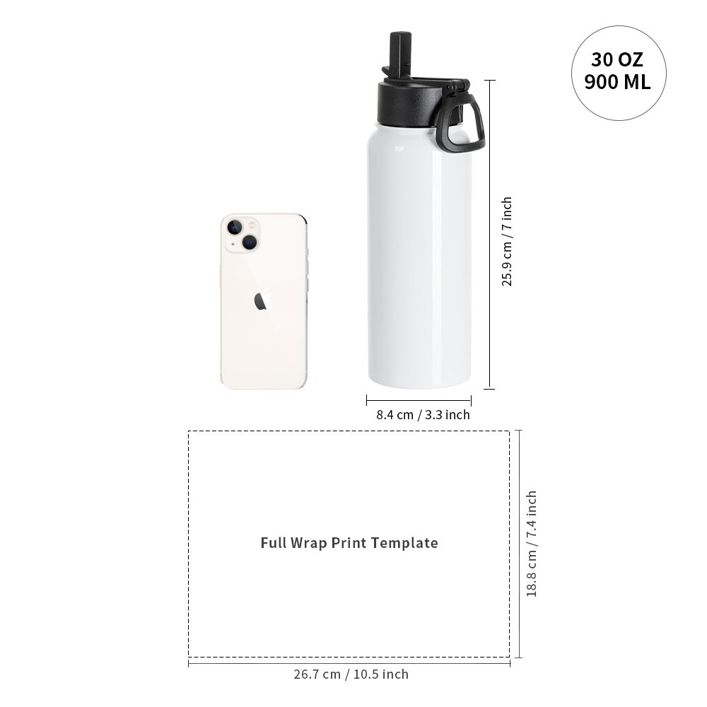 Whloesale 30 OZ Sublimation Sports Water Bottles Blanks Bulk with Wide Mouth Handle Cap and Straw 4 Pack & 24 Pack & 48 Pack