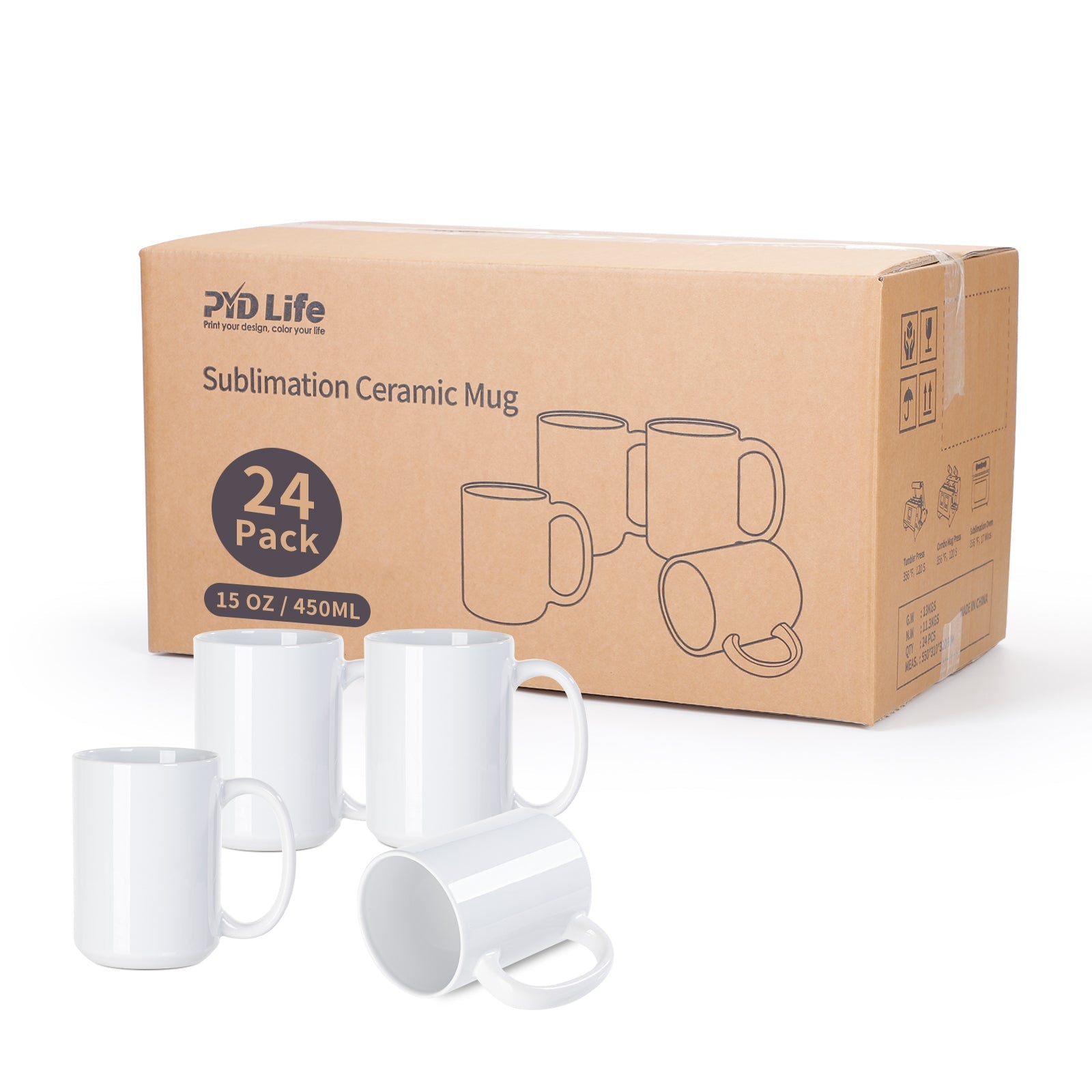 Wholesale 15 OZ Sublimation Blanks Ceramic Coffee Photo Mugs Bulk 24 Pack & 72 Pack & 144 Pack