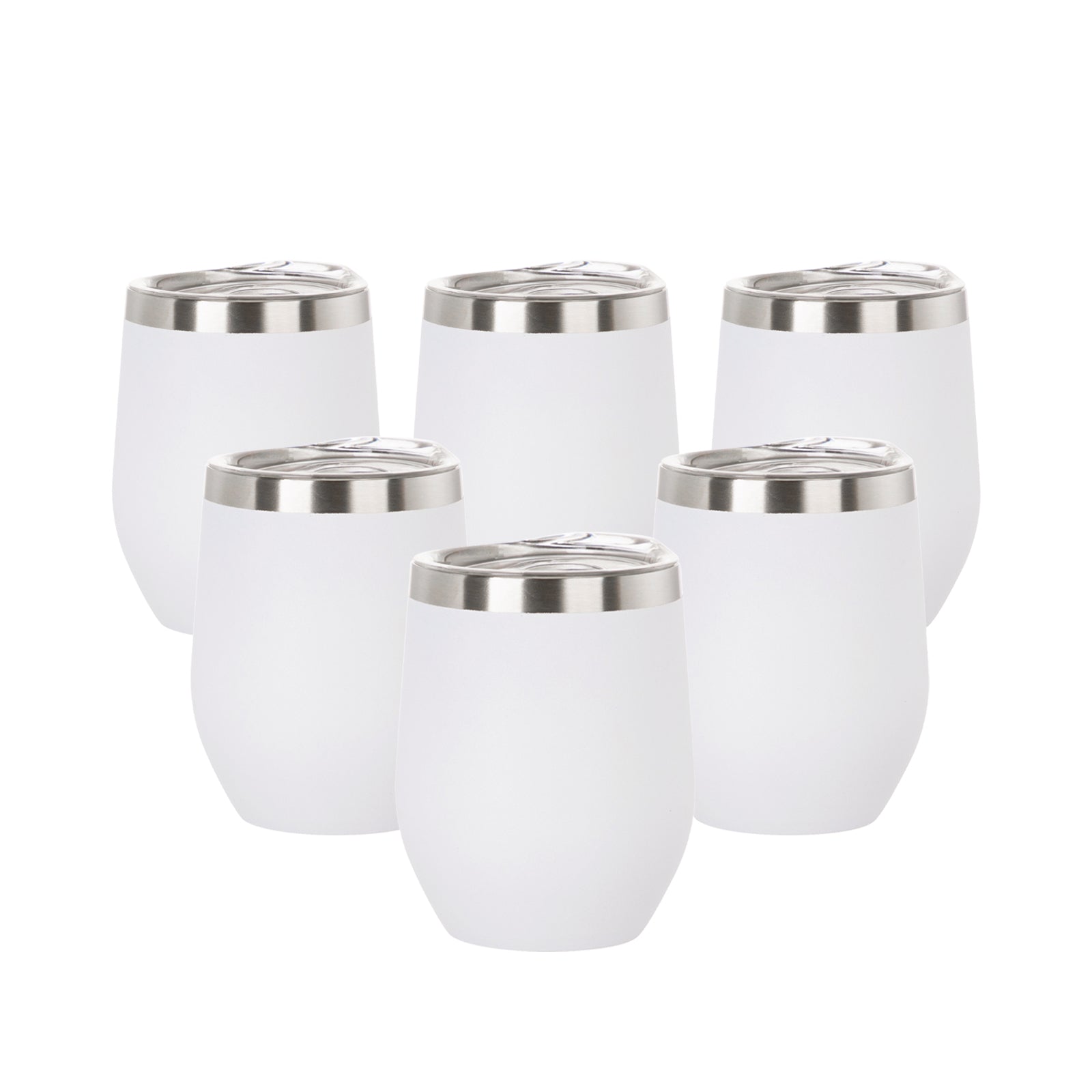 Sublimation Wine Cups Powder Coated White with Leak-Proof Slide Lid 12oz 6 Pack