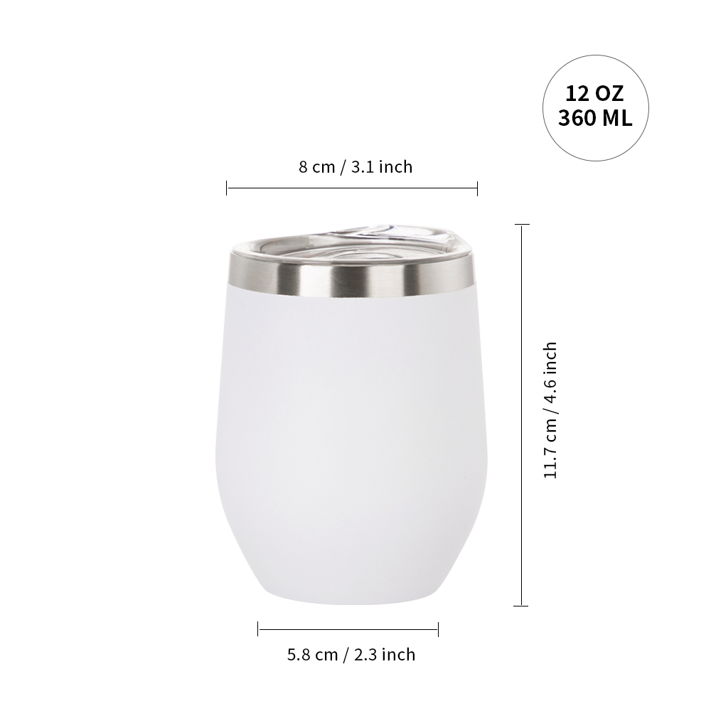 Sublimation Wine Cups Powder Coated White with Leak-Proof Slide Lid 12oz 6 Pack
