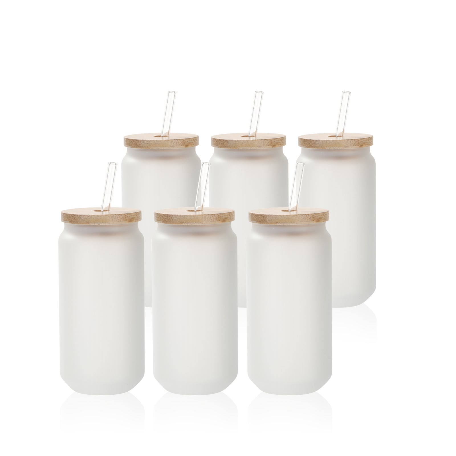 20 Oz Drinking Glasses with Bamboo Lids and Glass Straw - 6 Pcs