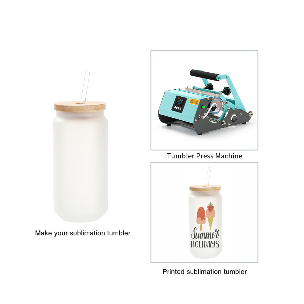 Wholesale 18 OZ Sublimation Blanks Glass Cans Tumblers Frosted Bulk with Bamboo Lid and Glass Straw 12 Pack & 60 Pack & 120 Pack