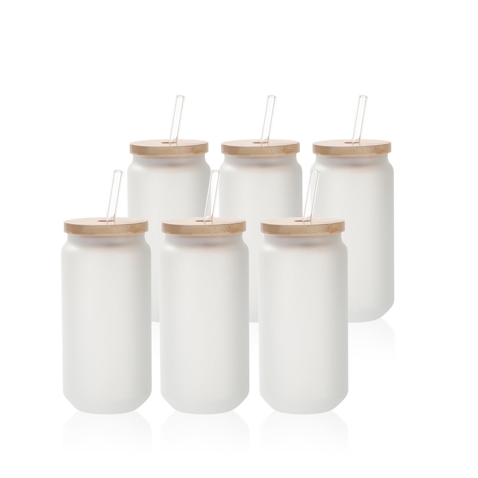 Wholesale 18 OZ Sublimation Blanks Glass Cans Tumblers Frosted Bulk with Bamboo Lid and Glass Straw 12 Pack & 60 Pack & 120 Pack