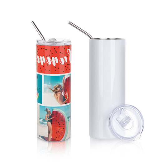 Wholesale 20 OZ Sublimation Blanks Tumblers Skinny Bulk White with Lid and Straw 12 Pack & 24 Pack & 48 Pack