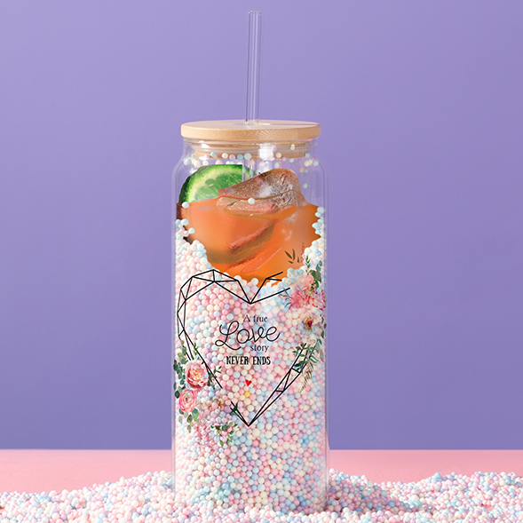 Sublimation Glass Can Double Wall With Bamboo Lid And Glass Straw 15 oz 6 Pack