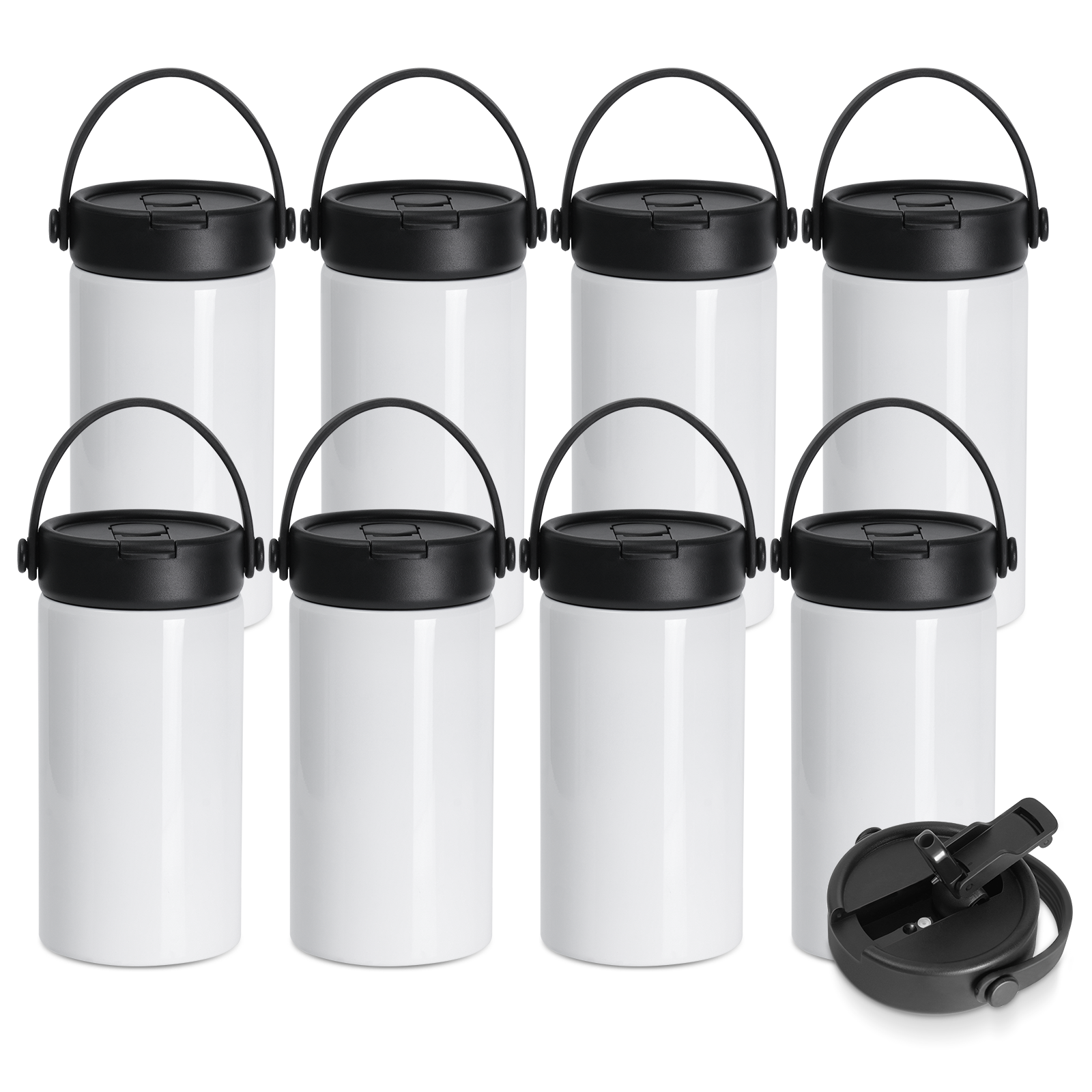 Wholesale Sublimation Water Bottle Blanks Bulk Sports Wide Mouth Vacuum Insulated Straight Tumblers with Flip Straw and Portalbe Handle(2 Size) 8 Pack & 24 Pack