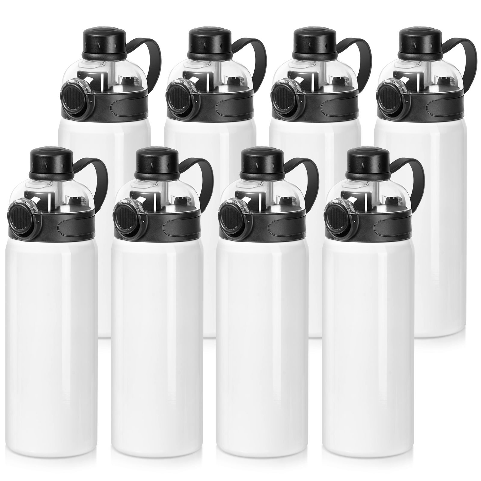 Wholesale Sublimation Sports Insulated Water Bottle Blanks Vacuum Tumblers with Straw Spout Pop Lid and Silicone Handle for Gym,Hiking,Outdoors(2 Size) 8 Pack & 24 Pack