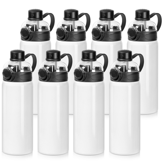 Wholesale Sublimation Sports Insulated Water Bottle Blanks Vacuum Tumblers with Straw Spout Pop Lid and Silicone Handle for Gym,Hiking,Outdoors(2 Size) 8 Pack & 24 Pack