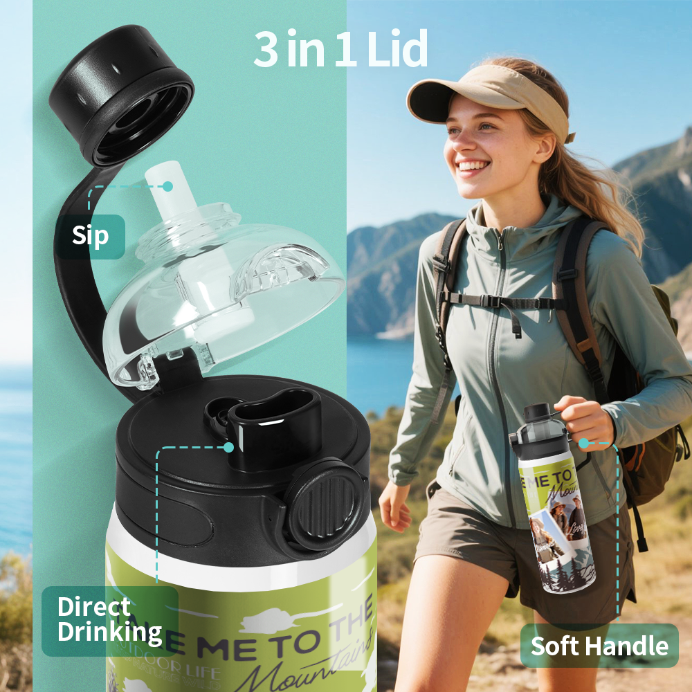 Wholesale Sublimation Sports Insulated Water Bottle Blanks Vacuum Tumblers with Straw Spout Pop Lid and Silicone Handle for Gym,Hiking,Outdoors(2 Size) 8 Pack & 24 Pack