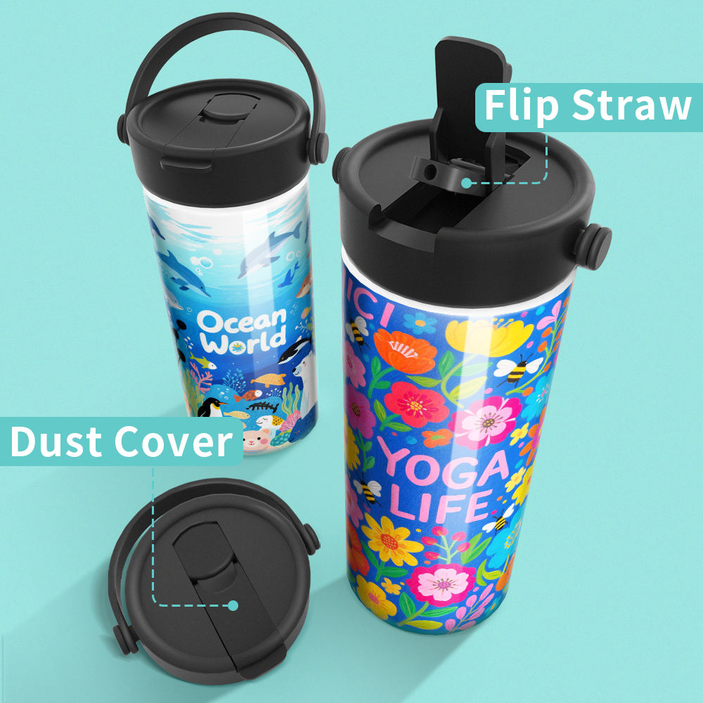 Wholesale Sublimation Water Bottle Blanks Bulk Sports Wide Mouth Vacuum Insulated Straight Tumblers with Flip Straw and Portalbe Handle(2 Size) 8 Pack & 24 Pack