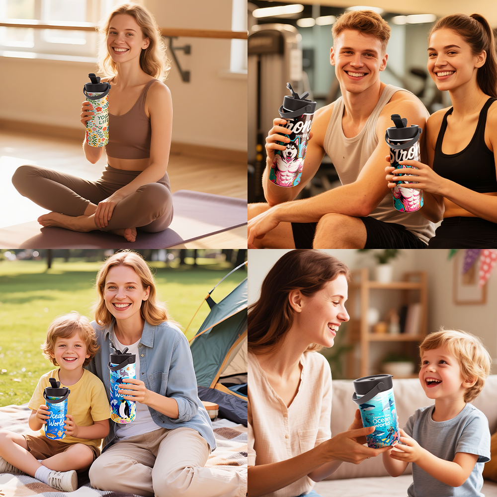 Wholesale Sublimation Water Bottle Blanks Bulk Sports Wide Mouth Vacuum Insulated Straight Tumblers with Flip Straw and Portalbe Handle(2 Size) 8 Pack & 24 Pack