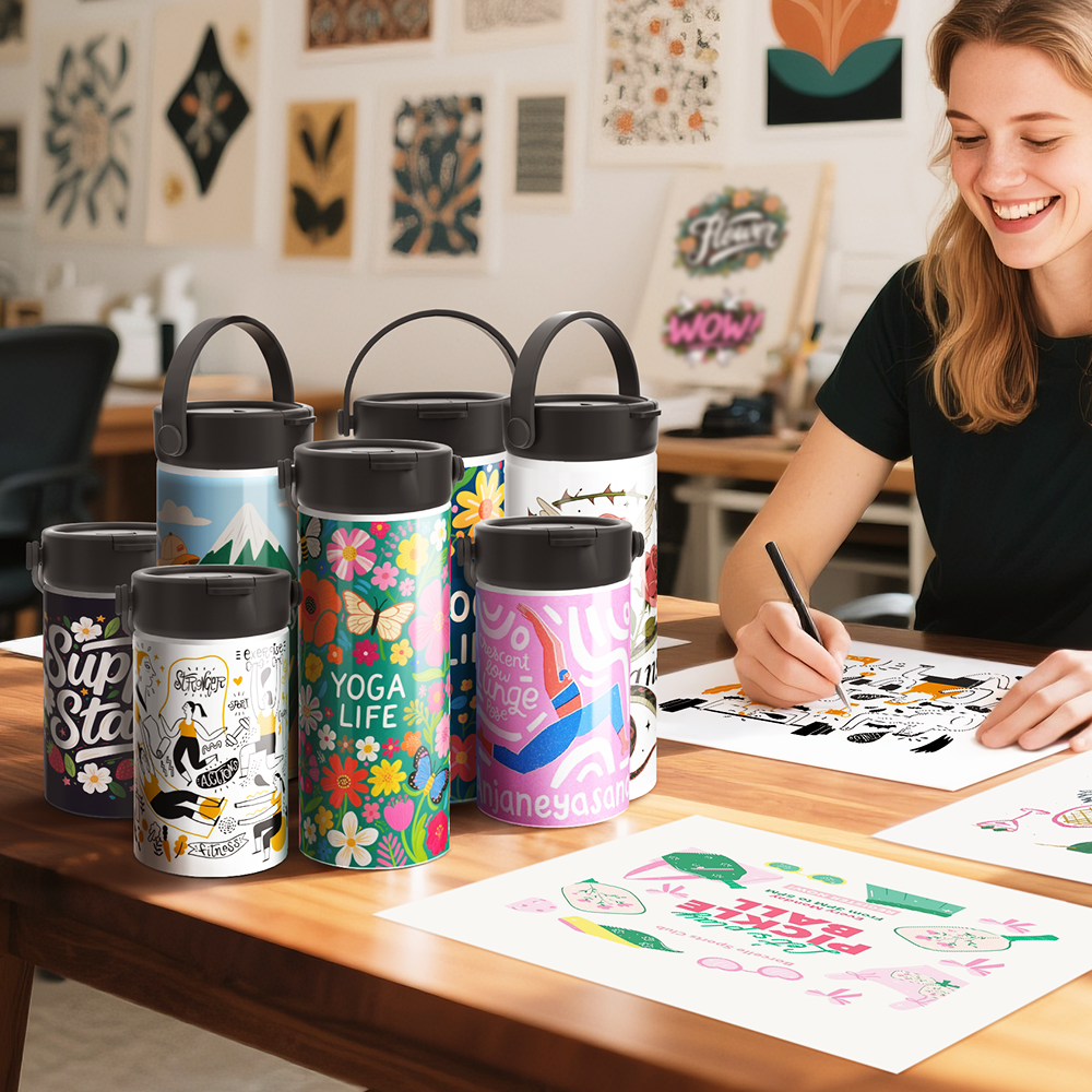 Wholesale Sublimation Water Bottle Blanks Bulk Sports Wide Mouth Vacuum Insulated Straight Tumblers with Flip Straw and Portalbe Handle(2 Size) 8 Pack & 24 Pack