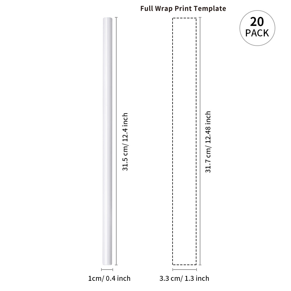 20 PCS 0.4" x L 8.5" 10.2" 12.4" Sublimation Stainless Steel Straws for H2.0 Stanley 40 OZ 30 OZ 20 OZ Tumblers Cups